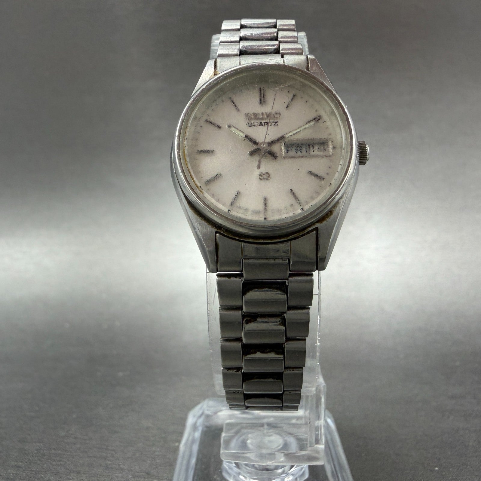 Seiko SQ Watch Women 24mm Silver Dial Silver Tone Daydate Round 3423-0099 NewBat5