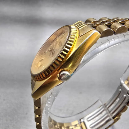 Seiko Watch Women 24mm Gold Dial Gold Tone Daydate Round 7N83-0041 New Battery V2