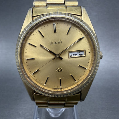 Seiko SQ President Watch Men 37mm Gold Dial Gold Tone Daydate New Battery READ!!0