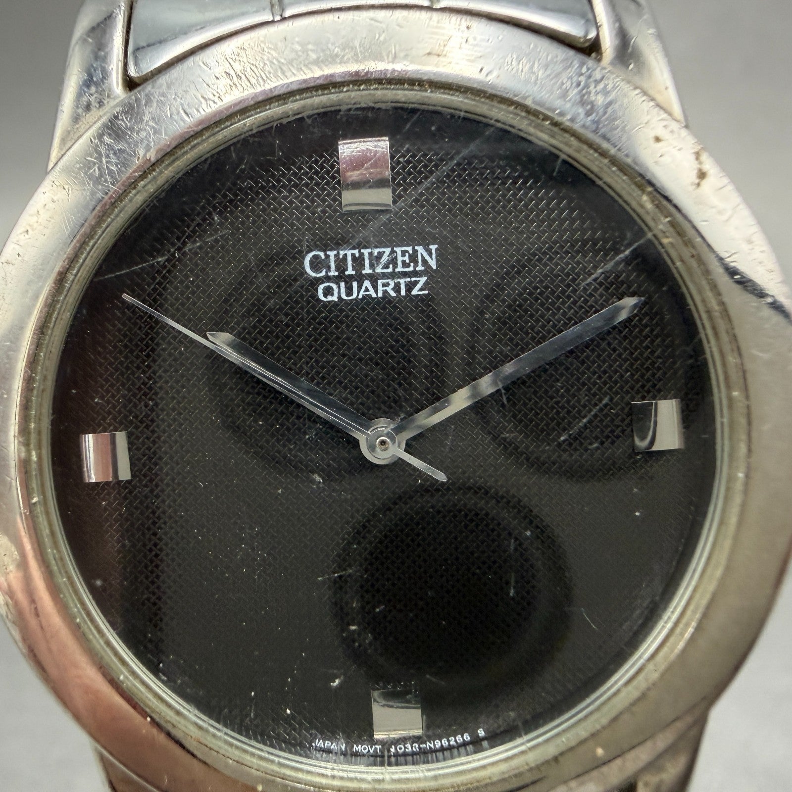 Citizen Watch Men 35mm Black Dial Silver Tone Round 1032-S77163 New Battery1