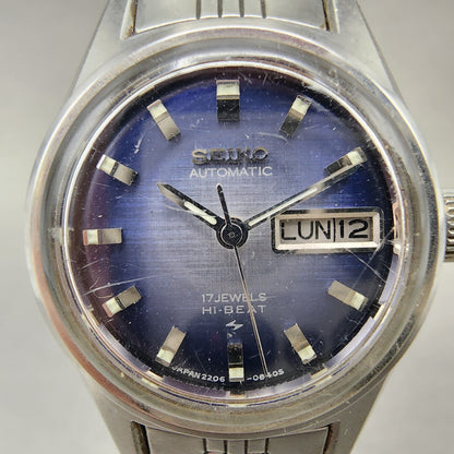 Seiko Automatic Watch Women 25mm Blue Dial Silver Tone Daydate READ!!! 2206 Runs1