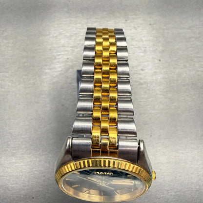 Pulsar President Watch Men 35mm Black Dial Two Tone Daydate  V533-8B50 New Batt4