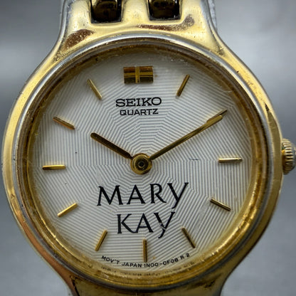 Seiko Watch Women 22mm White Dial Gold Tone Round 1n00-0a99 New Battery Vintage1