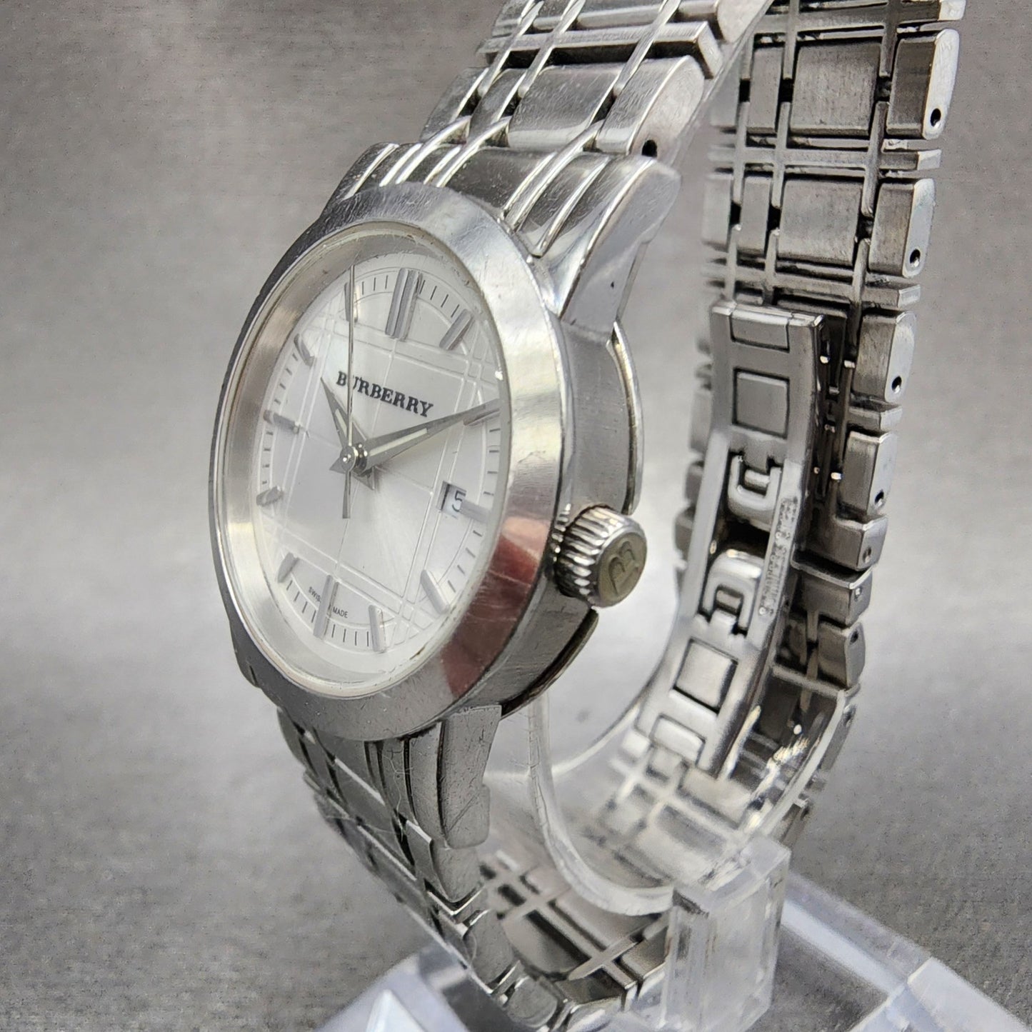 Burberry Watch Women 28mm Silver Dial Silver Tone Date Round Bu1351 PARTS3