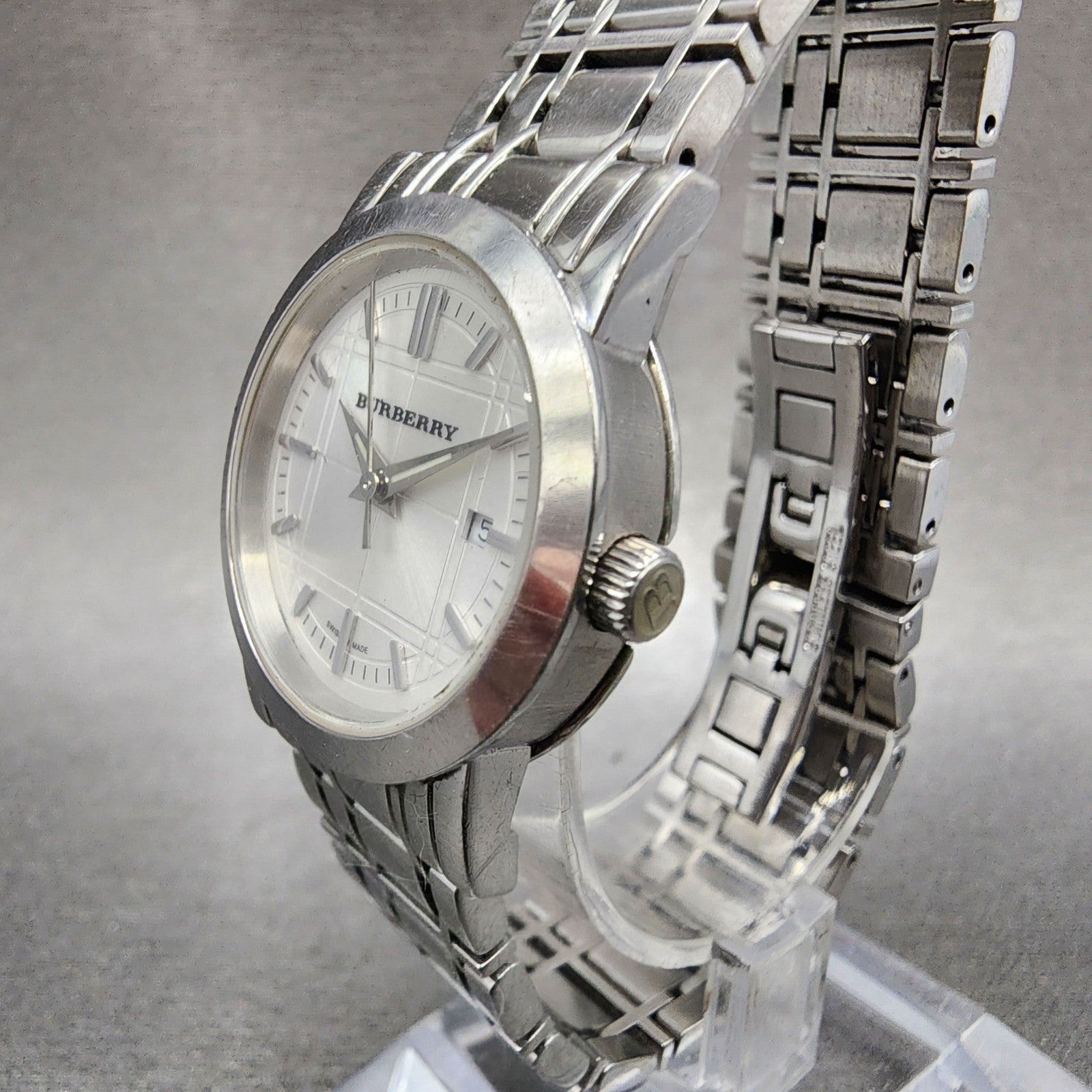 Burberry Watch Women 28mm Silver Dial Silver Tone Date Round Bu1351 PARTS3