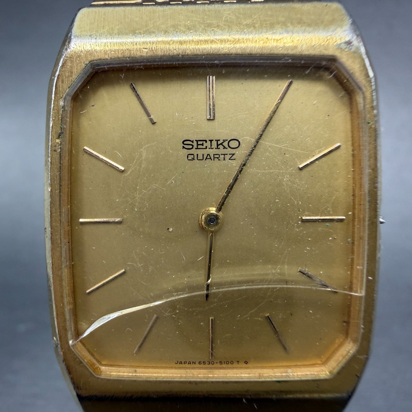 Seiko Tank Watch Men 26mm Champagne Dial Gold Tone Rectangle 6530-5080 PARTS2