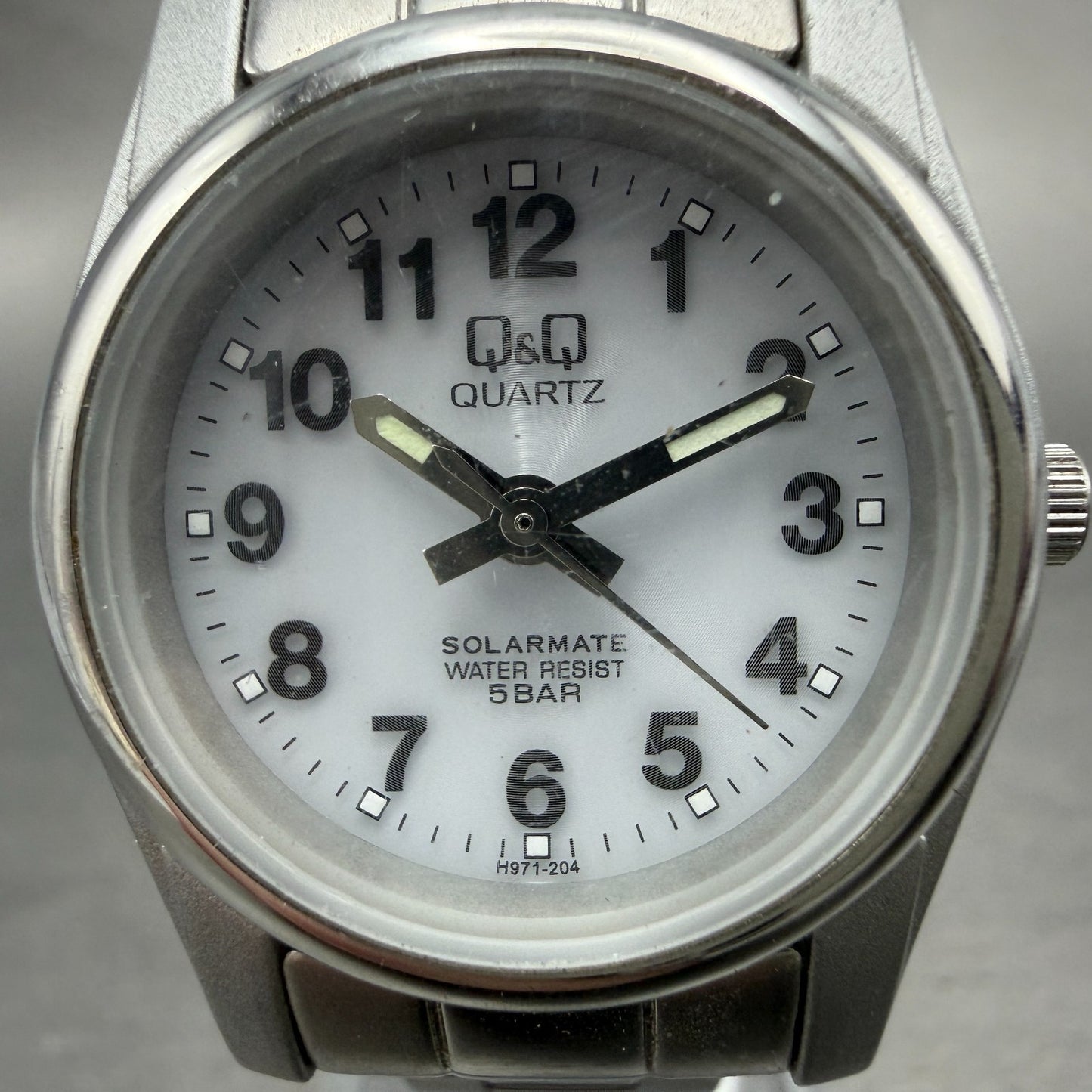 Citizen Q&Q Solarmate Watch Women 27mm White Dial Silver Tone Round EL31 Runs1