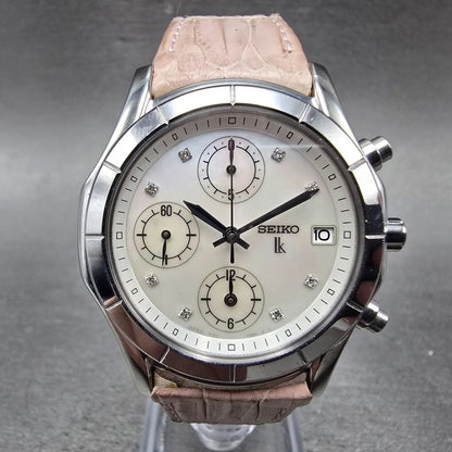 Seiko Lukia Chronograph Watch Women 35mm MOP Dial Steel Date 7T92-0BV0 New Batt0