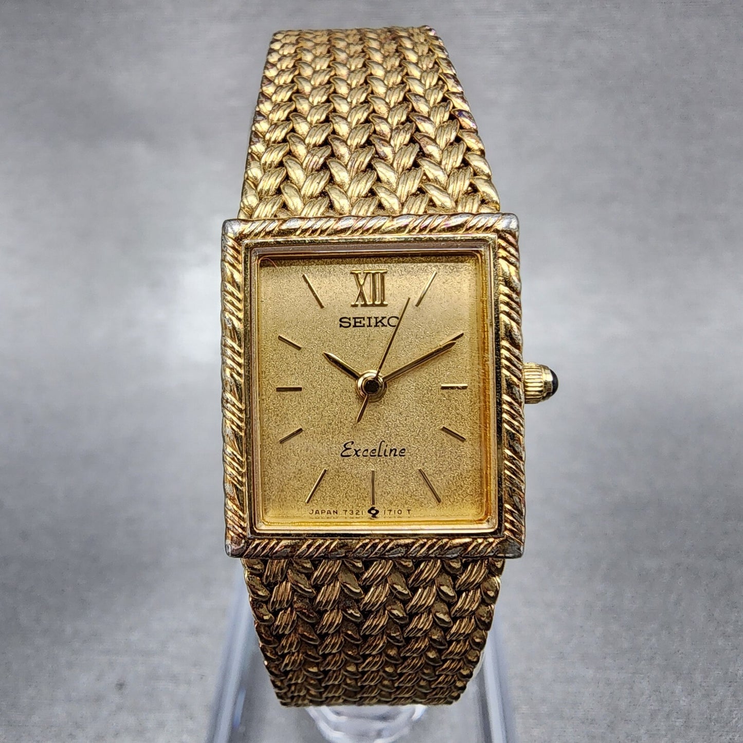 Seiko Exceline Watch Women 18mm Gold Dial Gold Tone Tank Rectangle New BatteryA10
