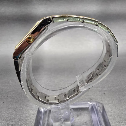 Seiko Watch Women 13mm White Dial Two Tone Rectangle 2E20-7479 New Battery VTG6