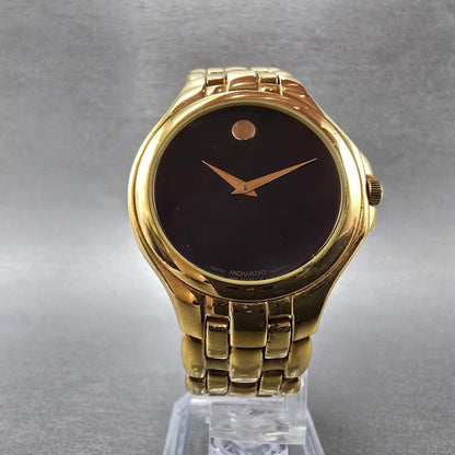 Movado Museum Watch Men 35mm Black Dial Gold Tone Round 88-E4-9872 New Battery5