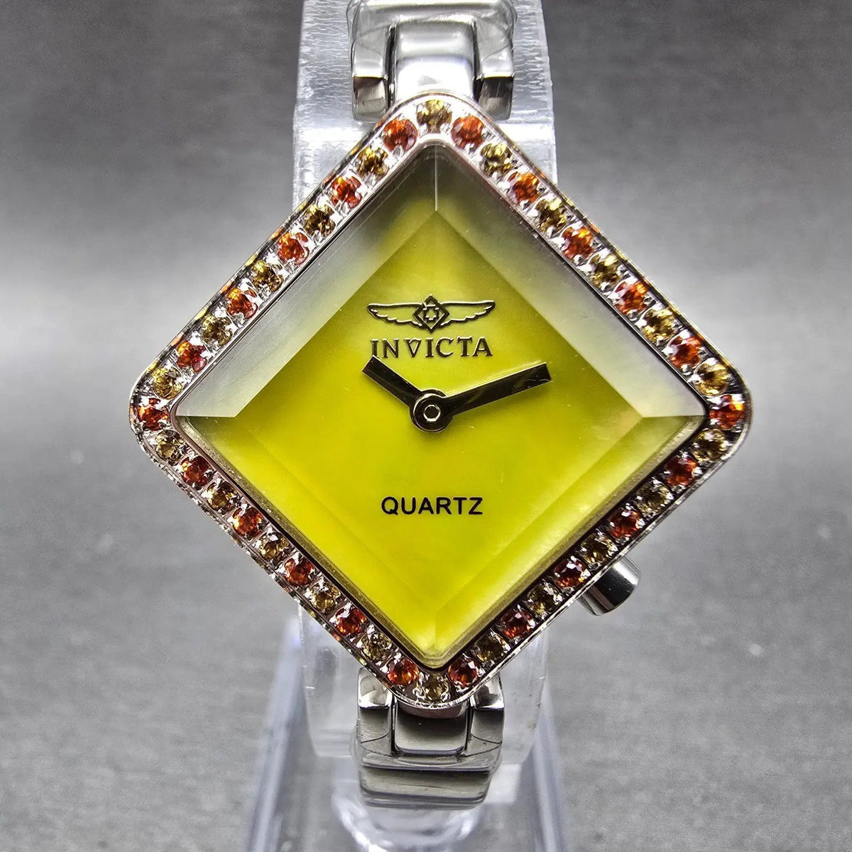 Invicta Wildflower Watch Women 30mm Yellow Dial Silver Crystals Square New Batt0
