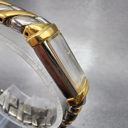 Seiko Watch Women 14mm Silver Dial Two Tone Rectangle 2E20-7259 New Battery
