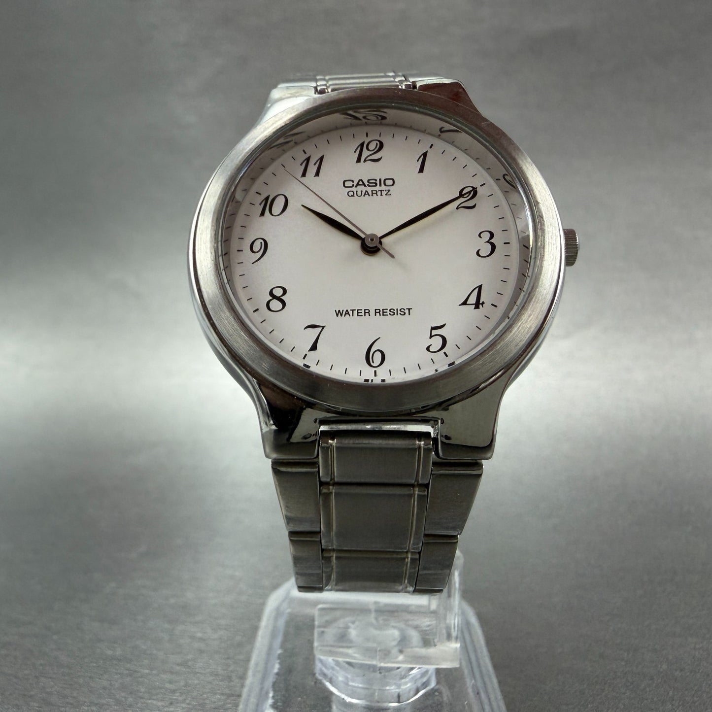 Casio Watch Men 36mm White Dial Silver Tone Round MTP1131 New Battery Bracelet5