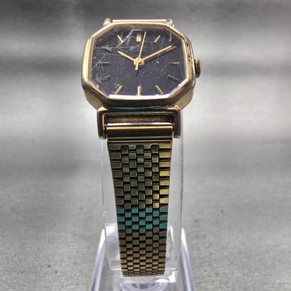 Seiko Watch Women 20mm Black Dial Gold Tone Octagon 2C21-5170 New Battery VTG5