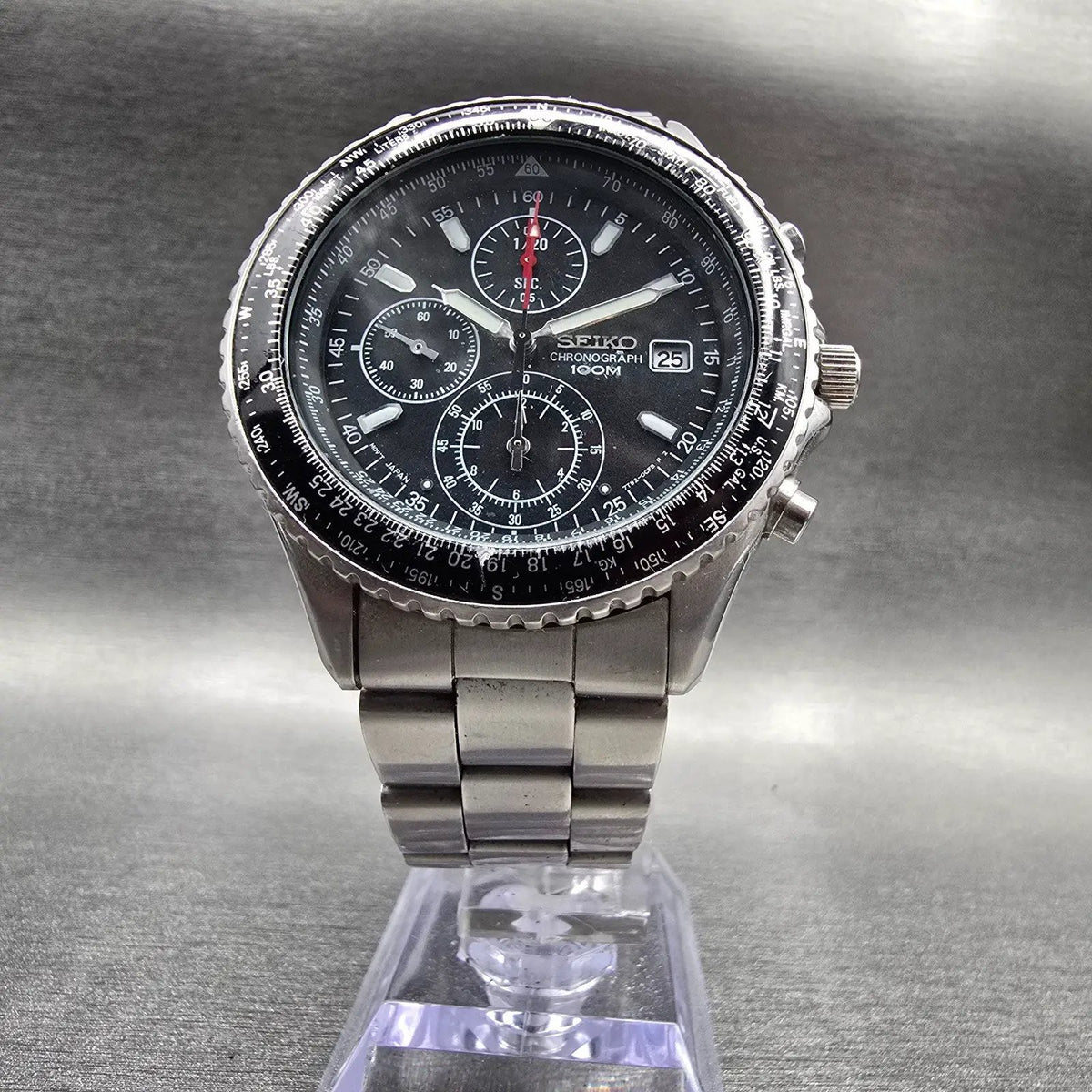Seiko Flightmaster Chronograph Watch Men 41mm Black Dial Date 7T92-0CF0 New Batt5