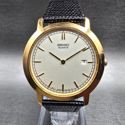 Seiko Watch Men 35mm Champagne Dial Gold Date Round 7N29-8058 New Battery0