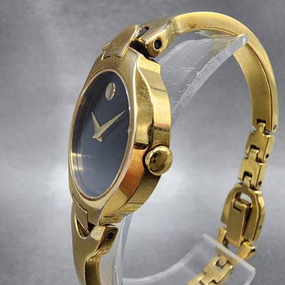 Movado Kara Watch Women 24mm Black Dial Gold Tone Round 88A11846 New Battery2