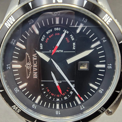 Invicta Aviator Flight GMT Watch Men 48mm Black Dial Steel Date 1746 New Battery2