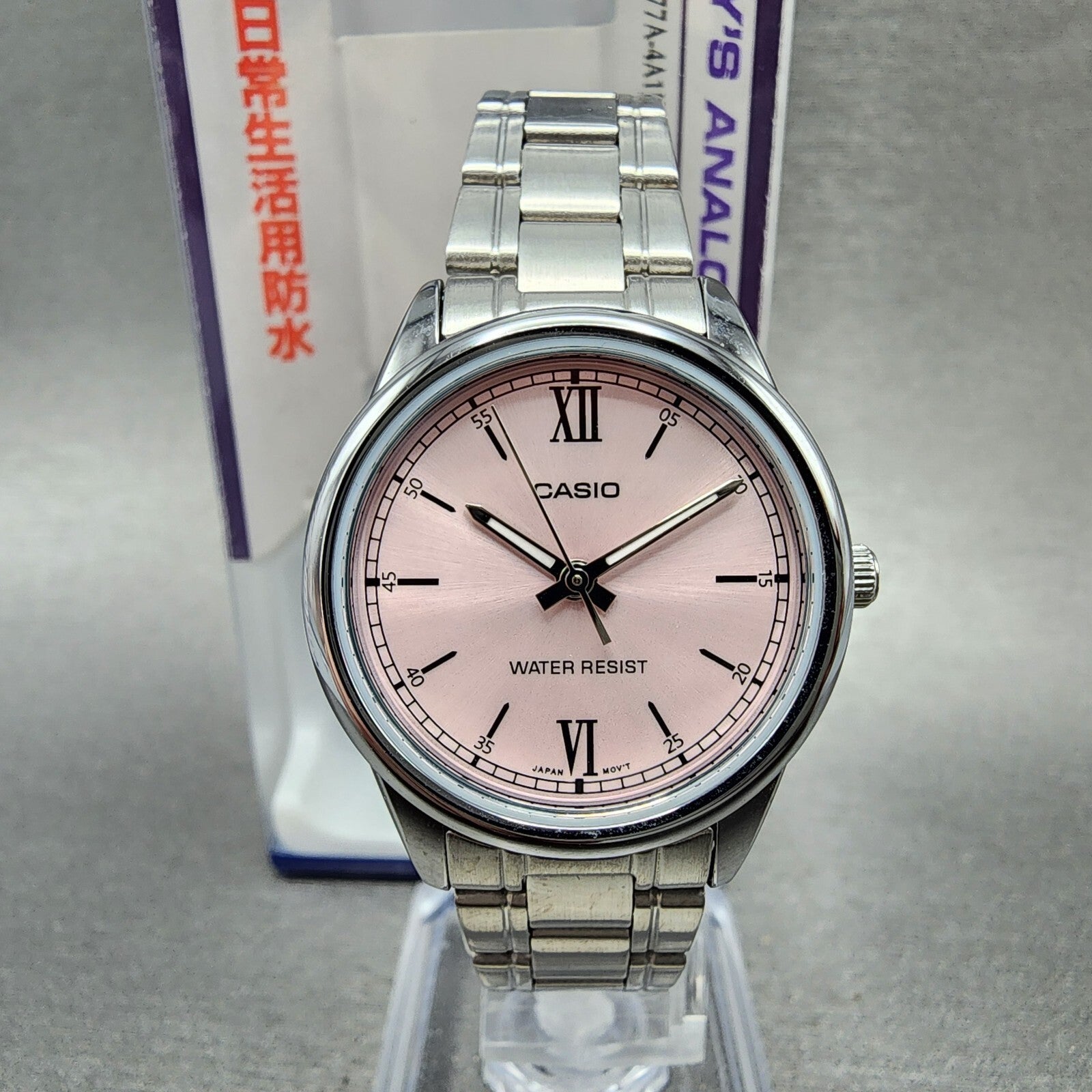 Casio Watch Women 28mm Pink Dial Stainless Steel Round LTPV005 New Battery0