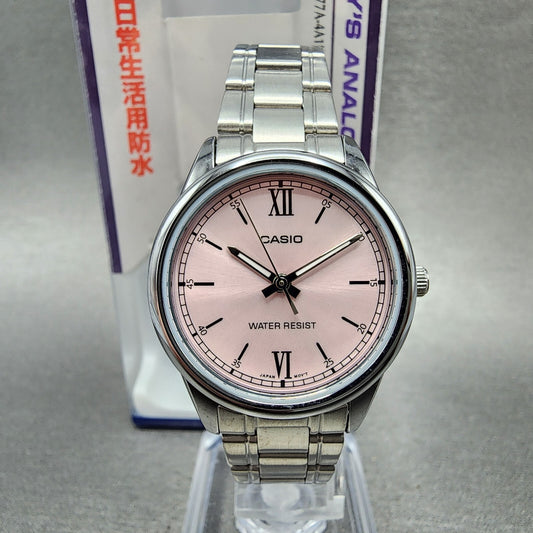 Casio Watch Women 28mm Pink Dial Stainless Steel Round LTPV005 New Battery0
