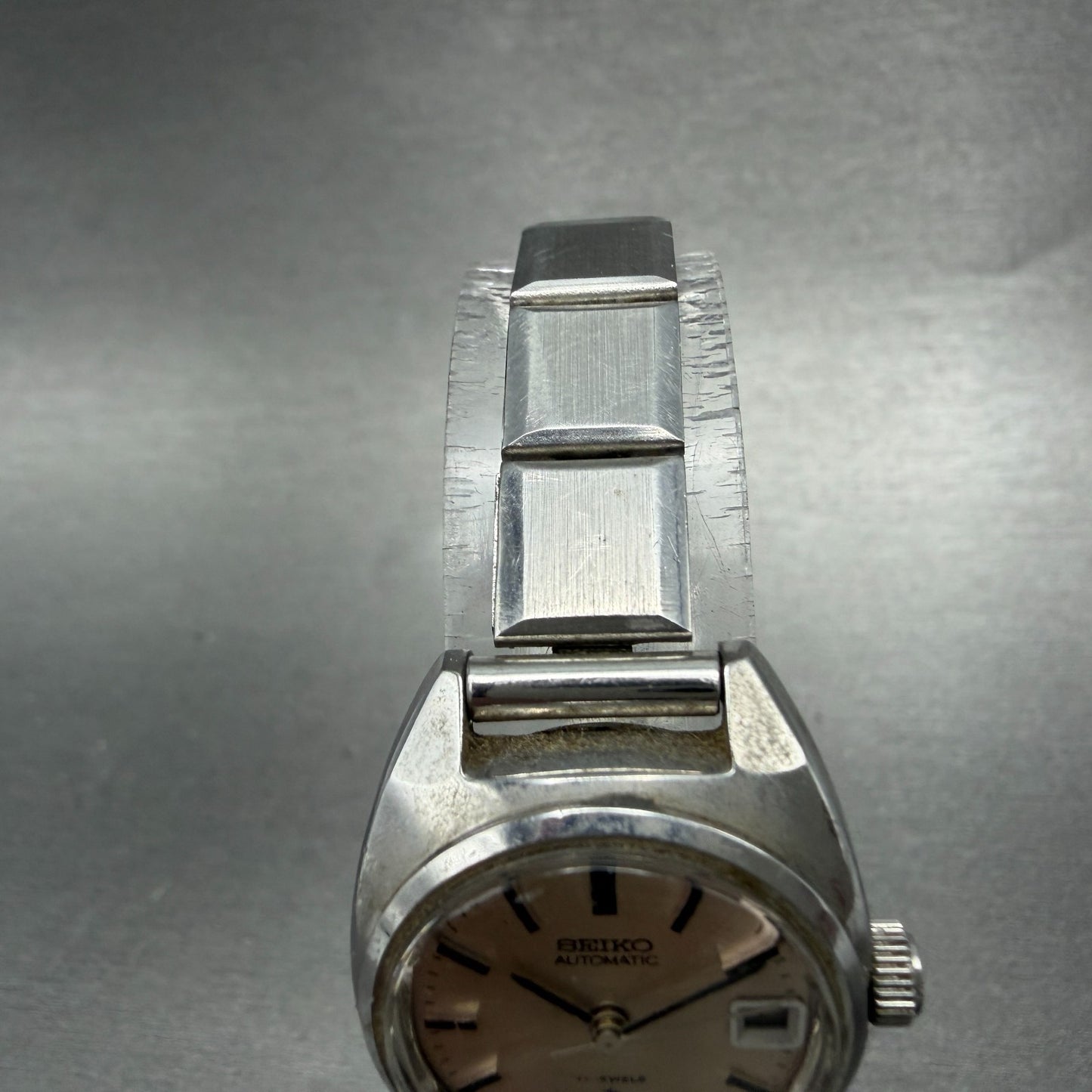 Seiko Automatic Watch Women 23mm Silver Dial Silver Tone Date Round PARTS VTG5