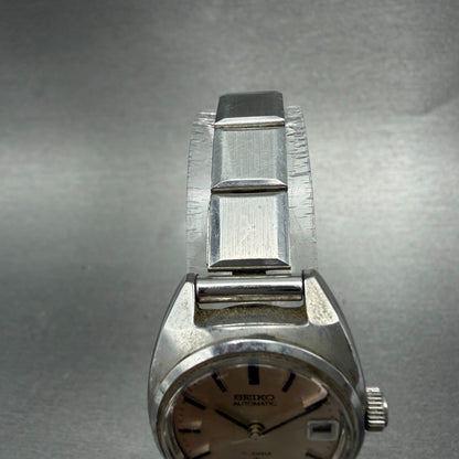 Seiko Automatic Watch Women 23mm Silver Dial Silver Tone Date Round PARTS VTG5