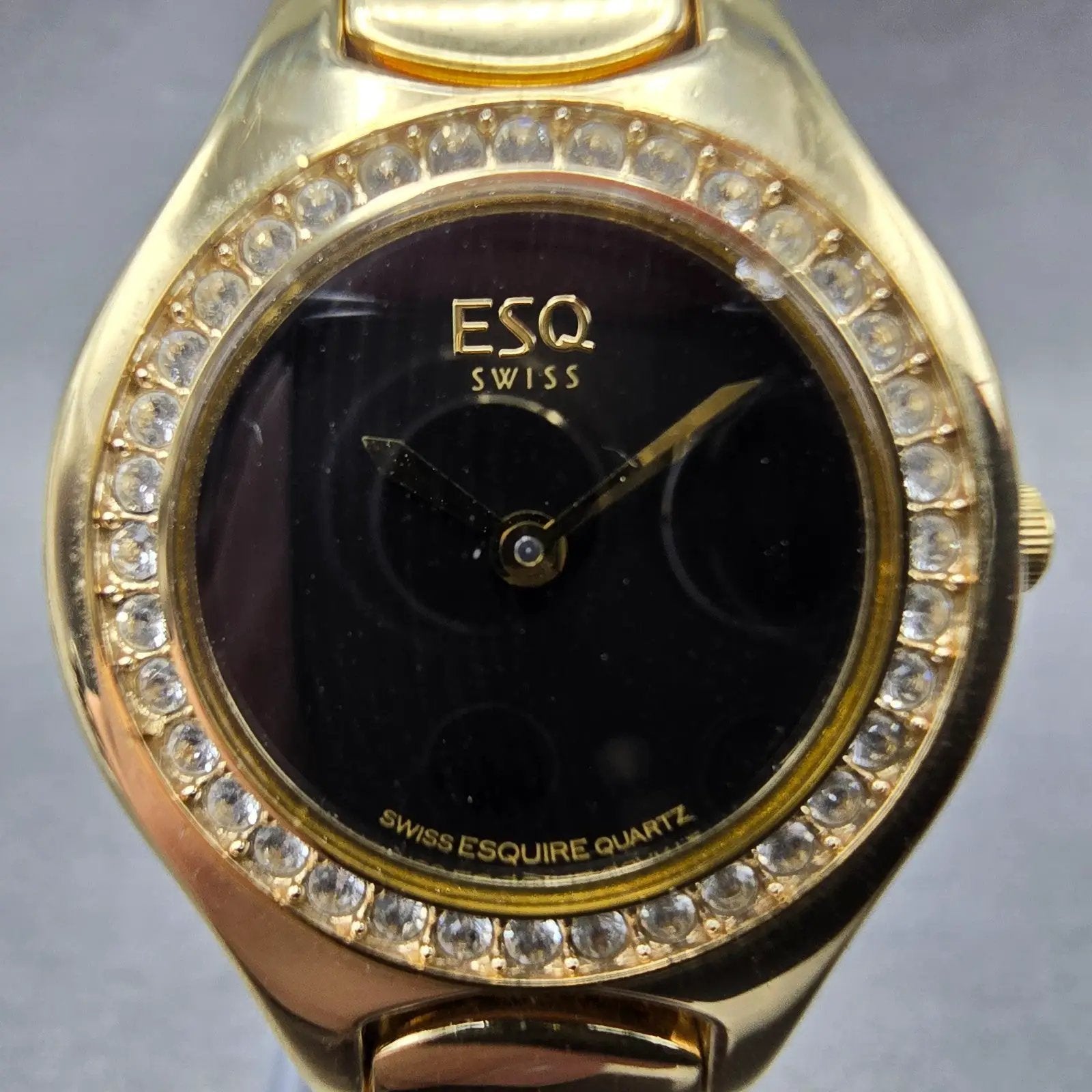 ESQ Watch Women 25mm Black Dial Gold Tone Round 100564 New Battery Crystals2