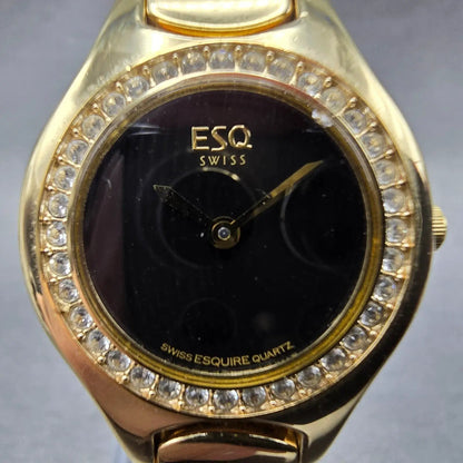 ESQ Watch Women 25mm Black Dial Gold Tone Round 100564 New Battery Crystals2