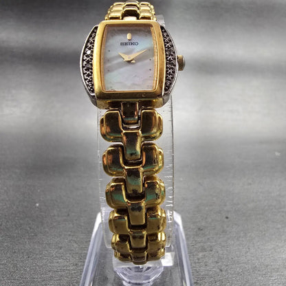 Seiko Watch Women 18mm MOP Dial Gold Tone Gemmed 4N00-8609 New Battery Vintage5