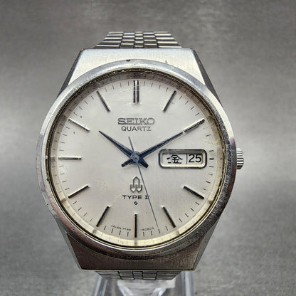 Seiko Type 2 Watch Men 36mm White Dial Steel Round Daydate 7546-8070 PARTS