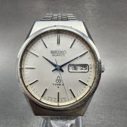 Seiko Type 2 Watch Men 36mm White Dial Steel Round Daydate 7546-8070 PARTS