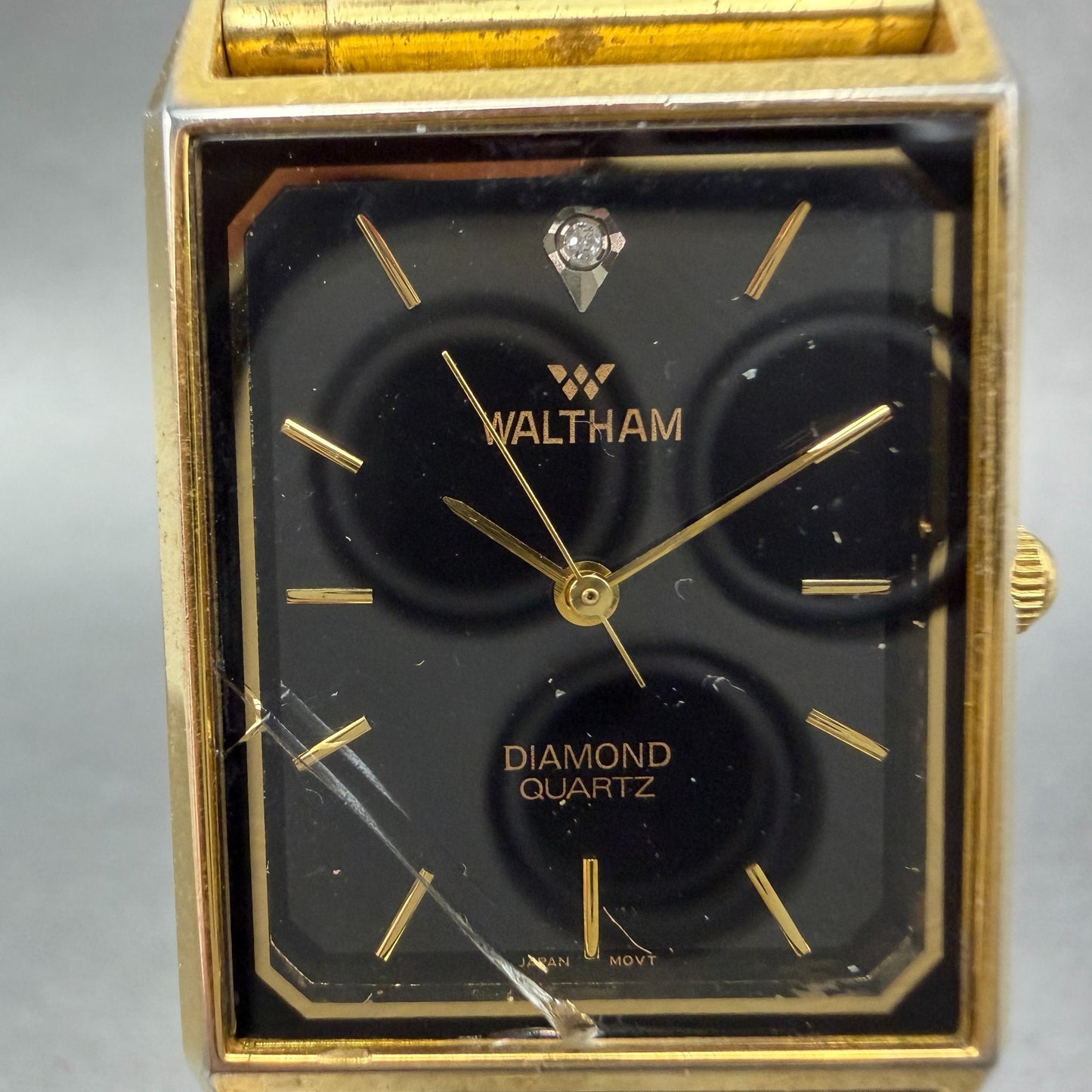 Waltham Tank Watch Men 25mm Black Dial Gold Tone Rectangle New Battery1