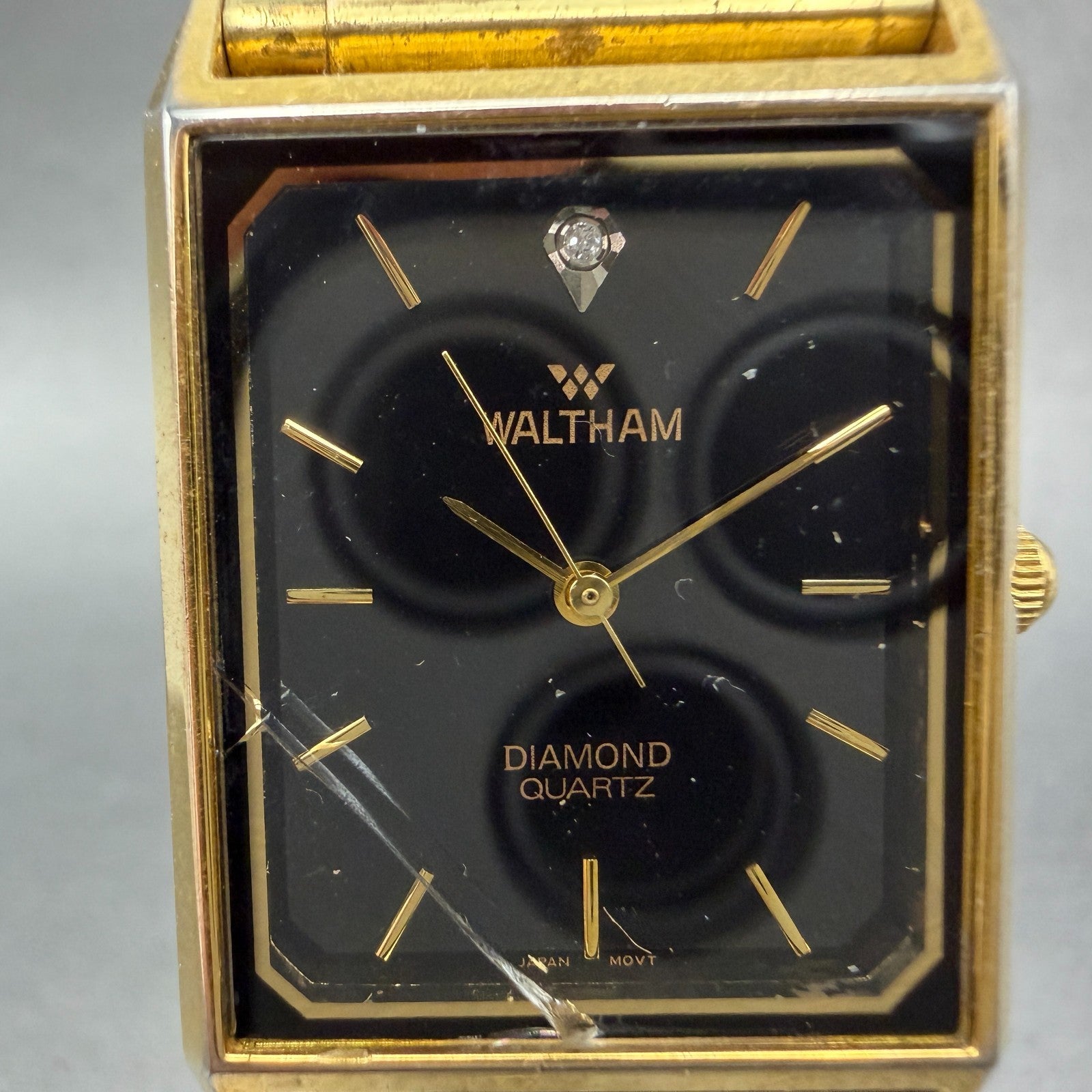 Waltham Tank Watch Men 25mm Black Dial Gold Tone Rectangle New Battery1