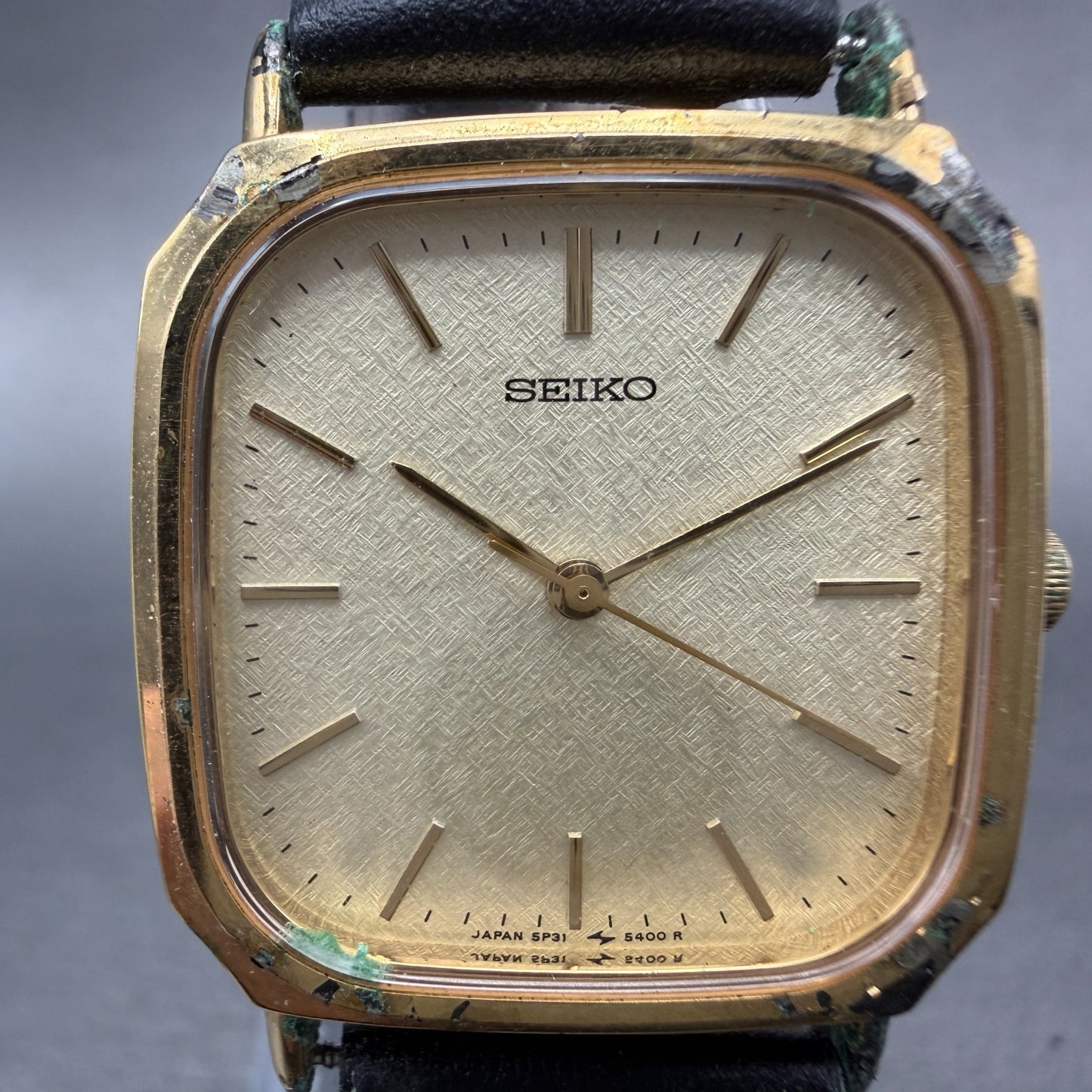 Seiko Watch Men 28mm Champange Dial Gold Tone Octagon  5P31-5270 New Battery1