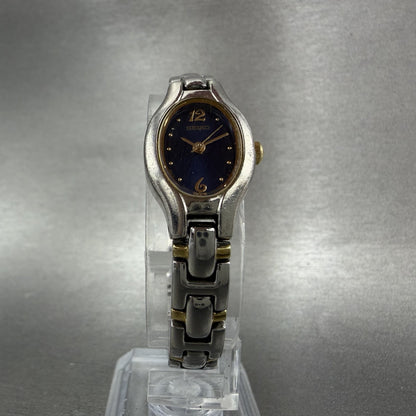 Seiko Watch Women 16mm Blue Dial Two Tone Oval VTG 1N010CT0 New Battery5