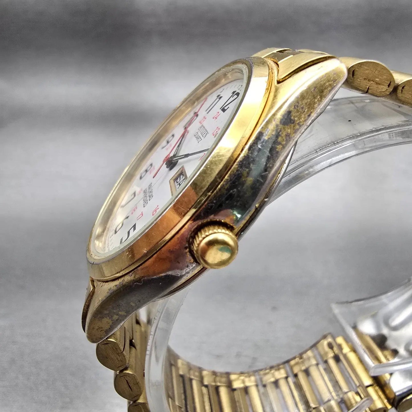 Citizen Railroad Approved Watch Men 35mm White Dial Gold Tone Daydate New Batt2