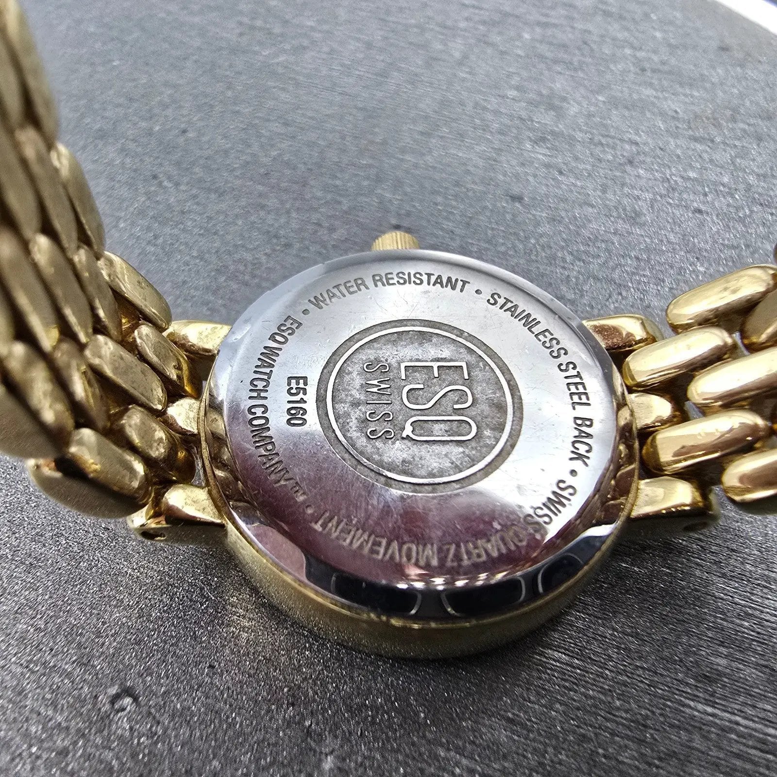 ESQ Watch Women 22mm MOP Dial Gold Tone Round Gem Accents E5160 New Battery9
