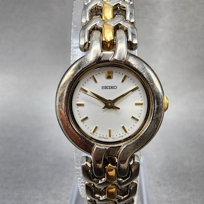 Seiko Watch Women 22mm White Dial Two Tone Round 1N010H39 New Battery0