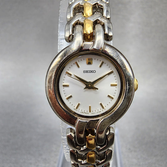 Seiko Watch Women 22mm White Dial Two Tone Round 1N010H39 New Battery0
