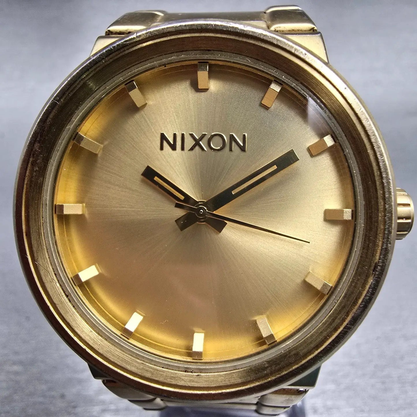 Nixon The Cannon Watch Men 40mm Gold Dial Gold Tone Round New Battery1