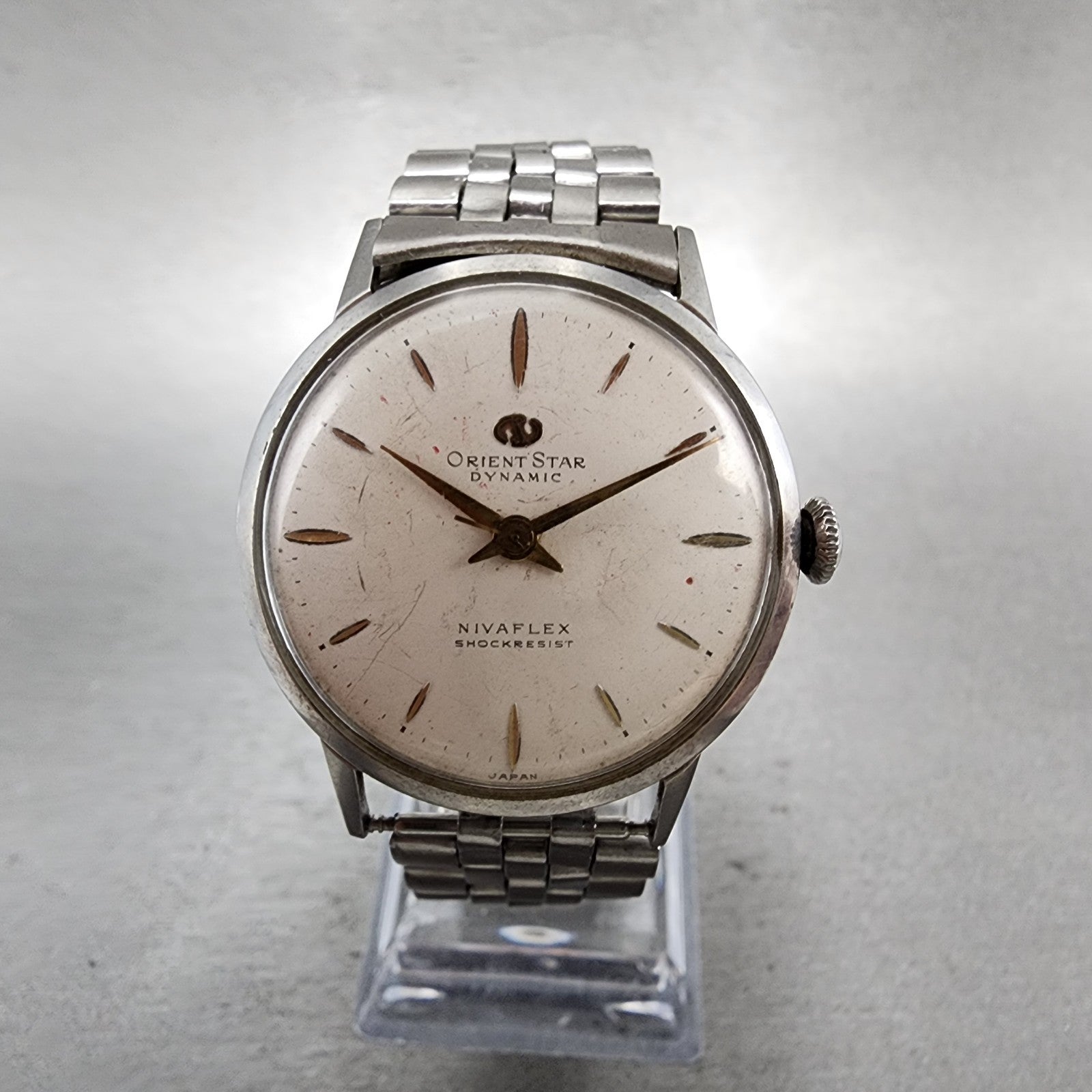 Orient Star Dynamic Watch Men 33mm White Dial Steel Nivaflex Manual Wind Runs0