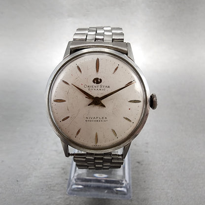 Orient Star Dynamic Watch Men 33mm White Dial Steel Nivaflex Manual Wind Runs0