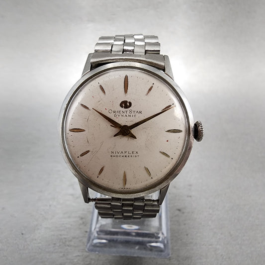 Orient Star Dynamic Watch Men 33mm White Dial Steel Nivaflex Manual Wind Runs0