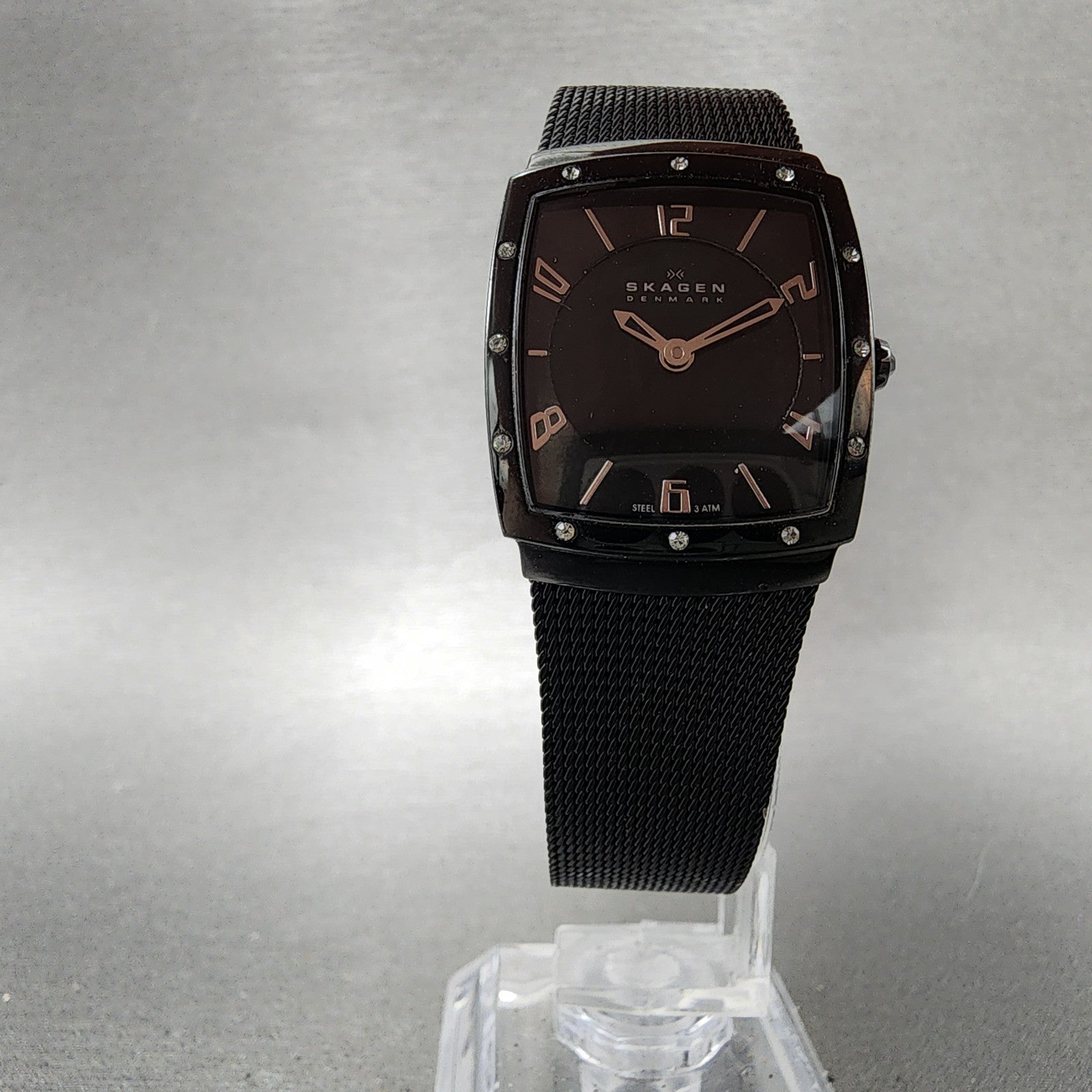 Skagen Tank Watch Women 23mm Black Dial Black Tone Rectangle 396XSBB New Battery5