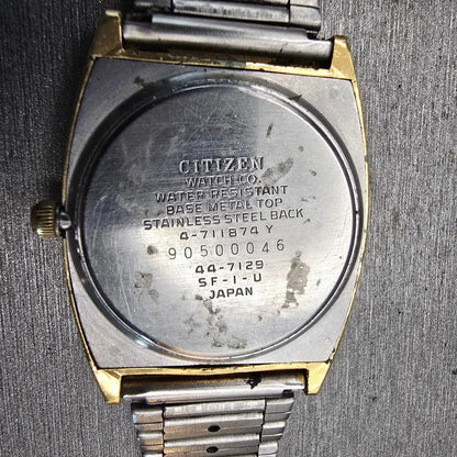Citizen CQ Watch Men 31mm Silver Dial Gold Tone Daydate 4-711874 New Battery VTG10