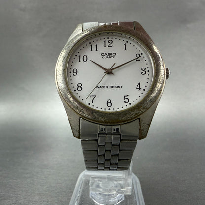 Casio Watch Men 36mm White Dial Silver Tone Round MTP-1129 New Battery Bracelet5