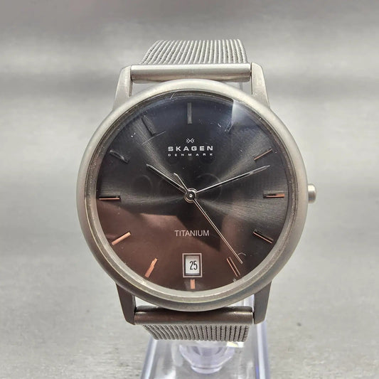 Skagen Watch Men 34mm Gray Dial Titanium Date Round 170LTTM New Battery Mesh0