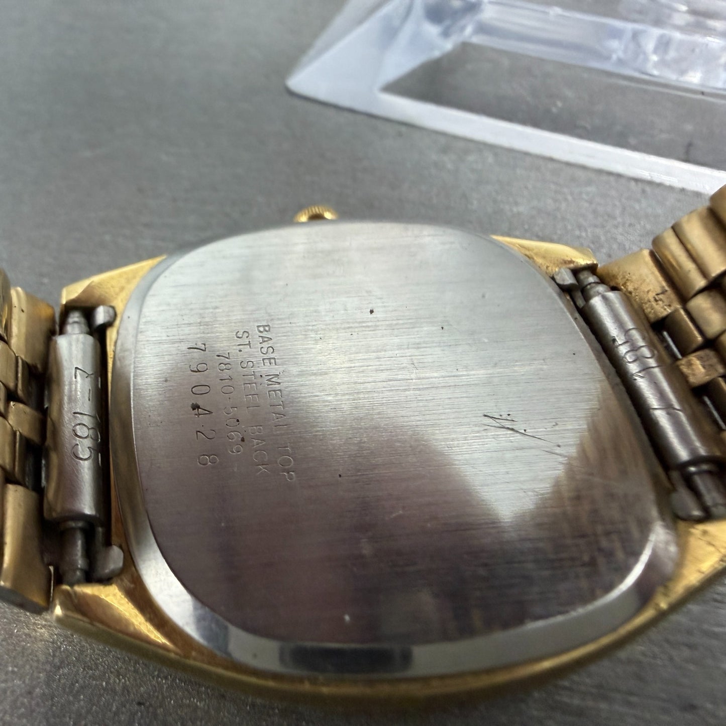 Seiko Watch Men 32mm Brown Dial Gold Tone Rectangle 7810-5069 New Battery VTG9