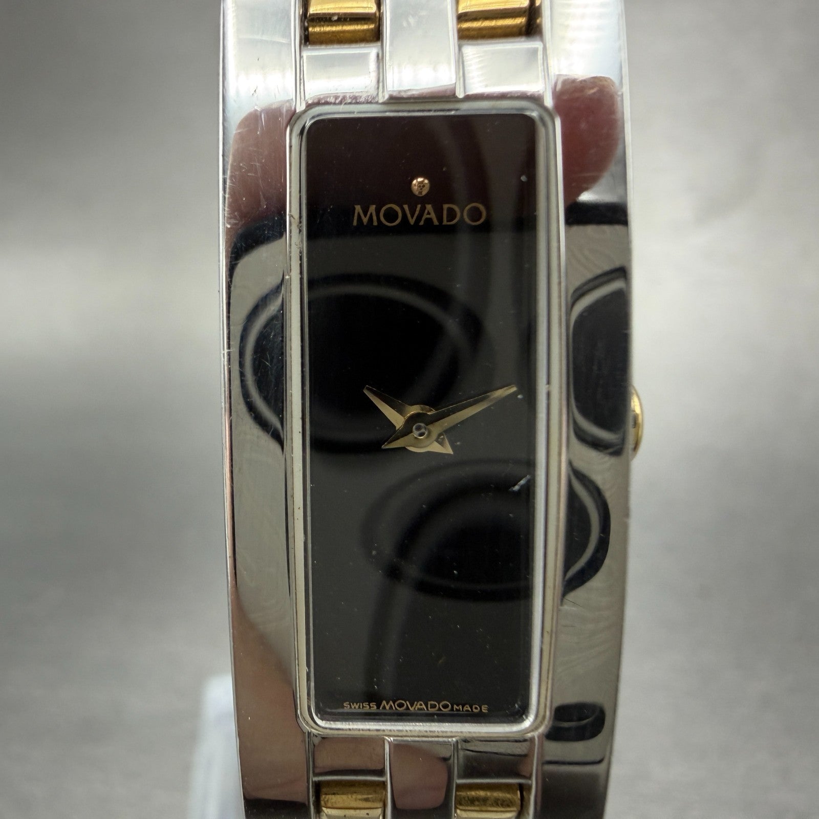 Movado Esperanza Tank Watch Women 14mm Black Dial Two Tone Rectangle New Batt KI1